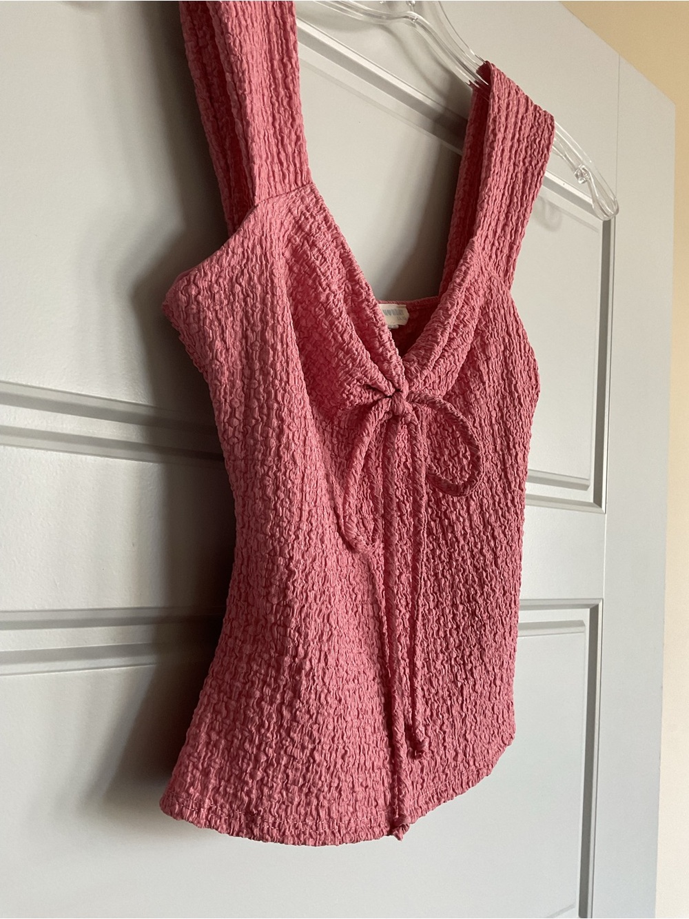 Coquette Dusty Pink Crinkle Tie Front Tank Top